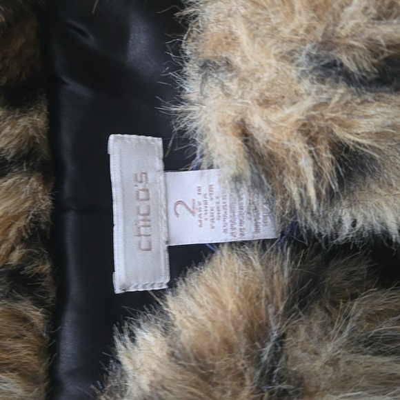 Chico's Tan and Black Leopard Print Faux Fur Vest - Picture 2 of 3
